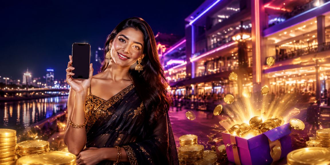 Glowing neon promotion sign at Ahmedabad Riverfront casino app