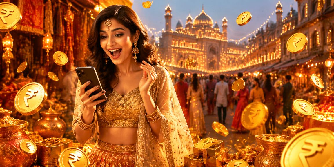 Indian woman enjoying live casino games on mobile phone